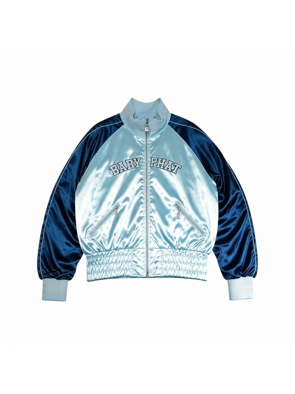 Baby Phat Vintage Satin Blue Bomber Jacket Size XL Rare Hard to Find